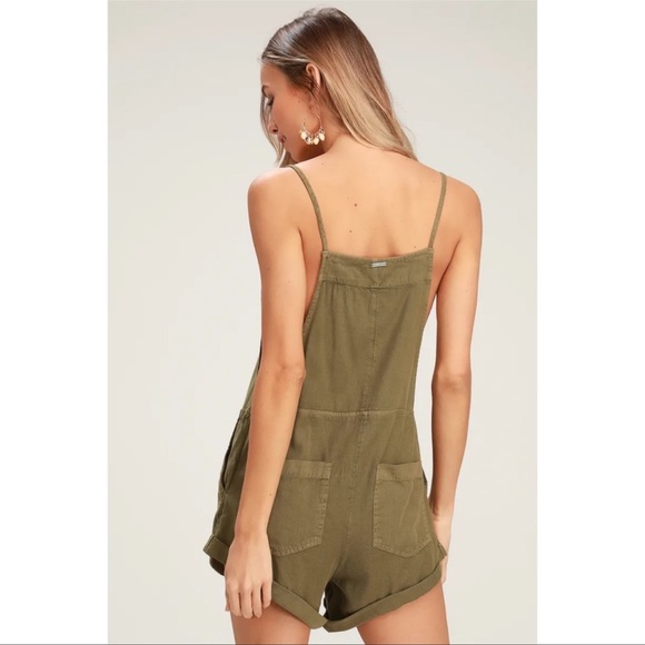 Billabong Wild Pursuit Green Shorts Overalls Romper Small - Picture 3 of 5